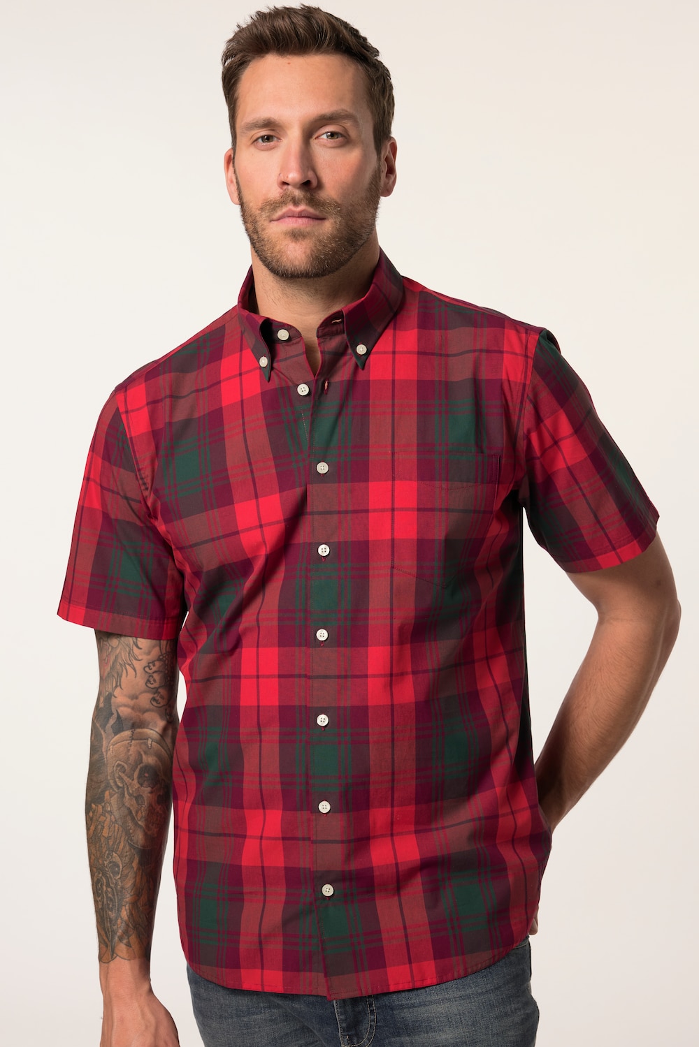 JP 1880 Karohemd, Halbarm, Buttondown-Kragen, Modern Fit, bis 8 XL