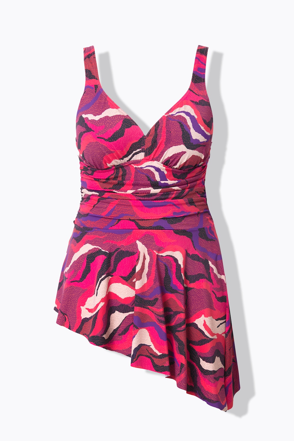 Stora storlekar Badklänning med vågprint, Dam, röd, storlek: 42, Polyester/Elastan, Ulla Popken