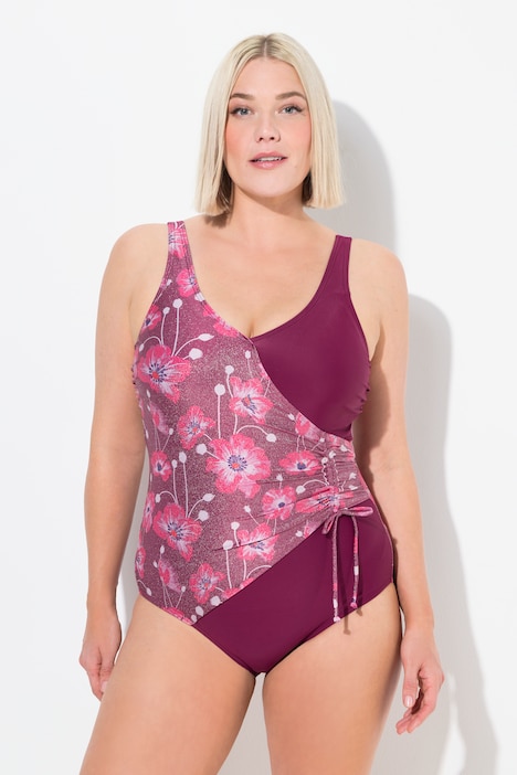 Maillot de bain à bonnets souples, décolleté esprit cache-cœur, imprimé floral, matière recyclée