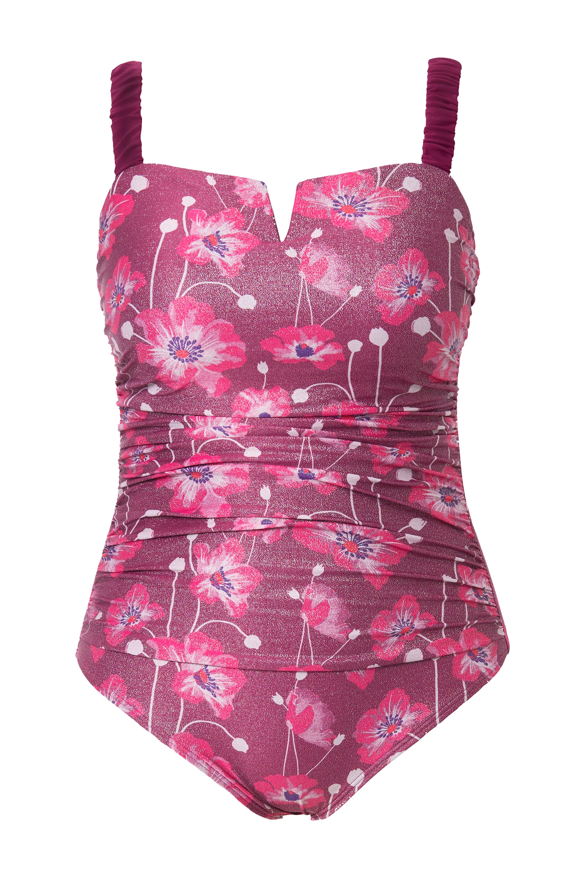 Ulla Popken Damen große Größen Badeanzug Blüten geraffte Träger Softcups
