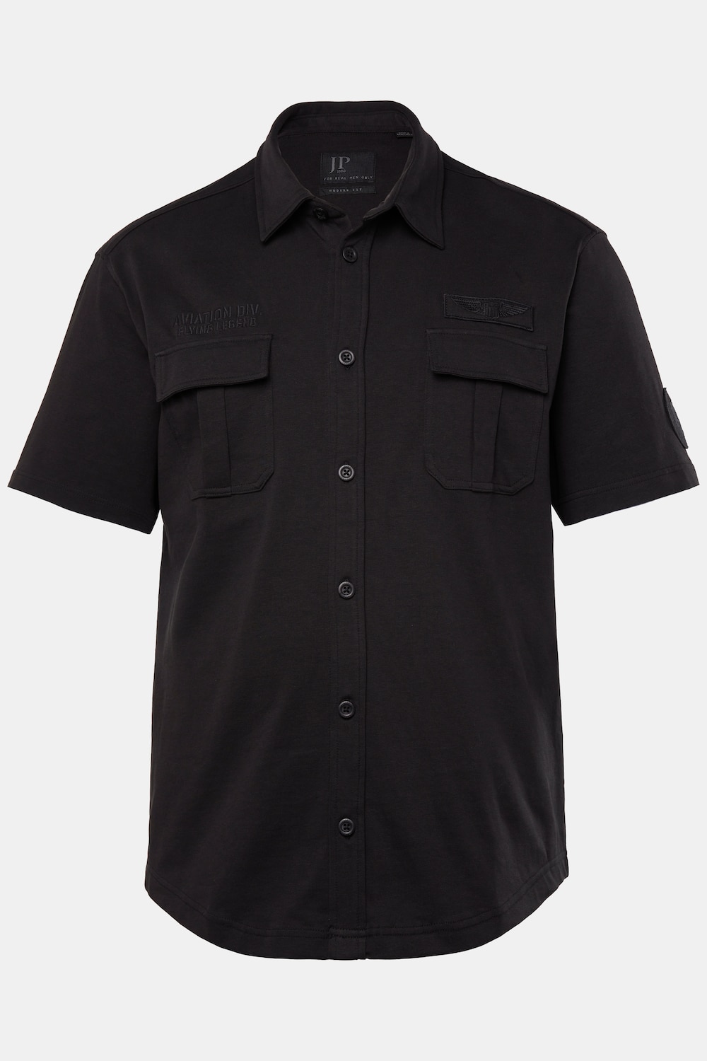 Chemise en jersey JP 1880, manches courtes et col Kent, coupe Modern Fit - jusqu'au 8 XL