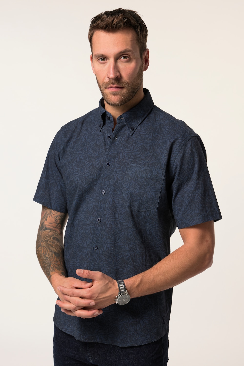 JP 1880 Hemd, Halbarm, Buttondown-Kragen, Alloverprint, Modern Fit, bis 8 XL