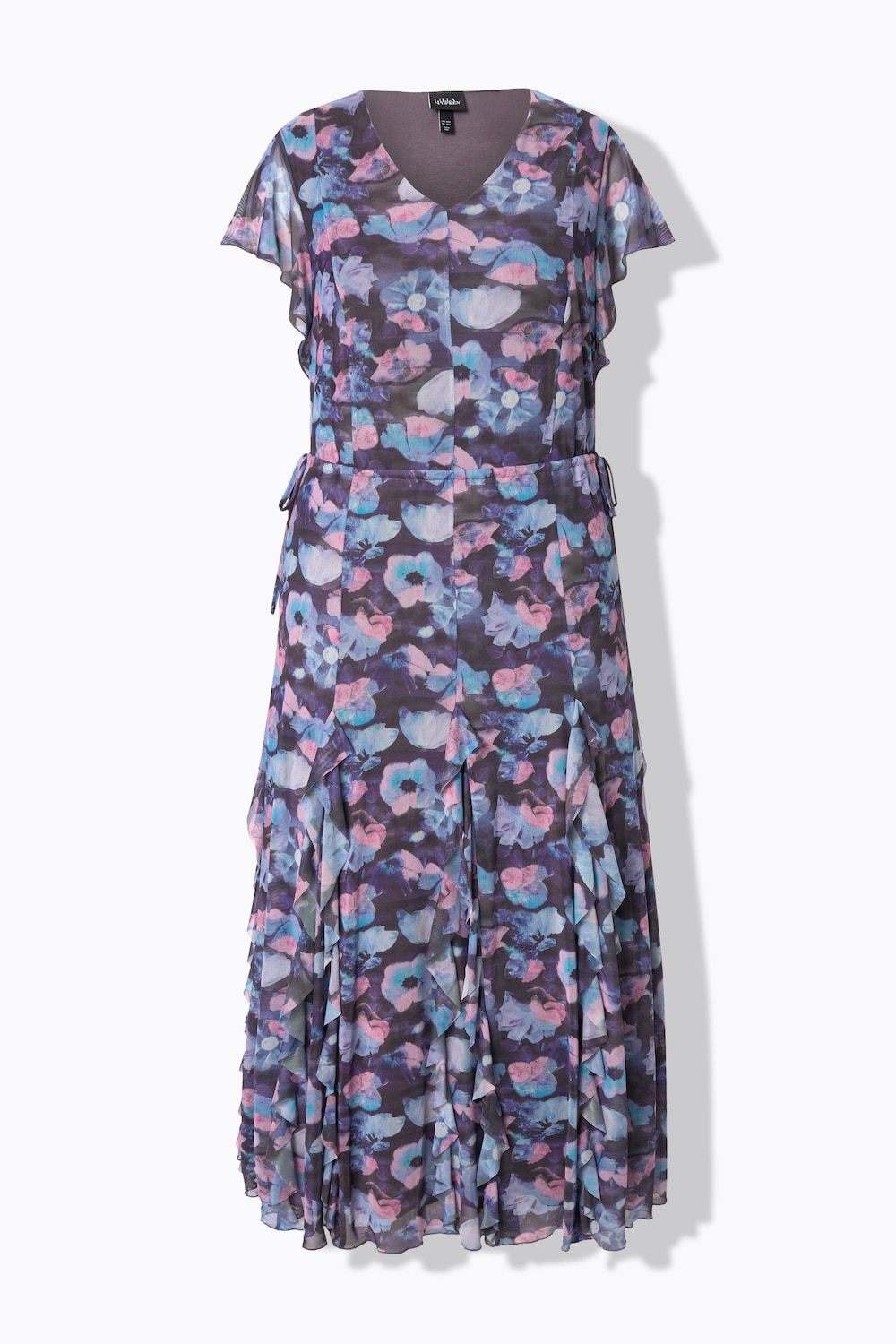 Stora storlekar Festklänning med mesh, Dam, blå, storlek: 54/56, Viskos/Polyester, Ulla Popken