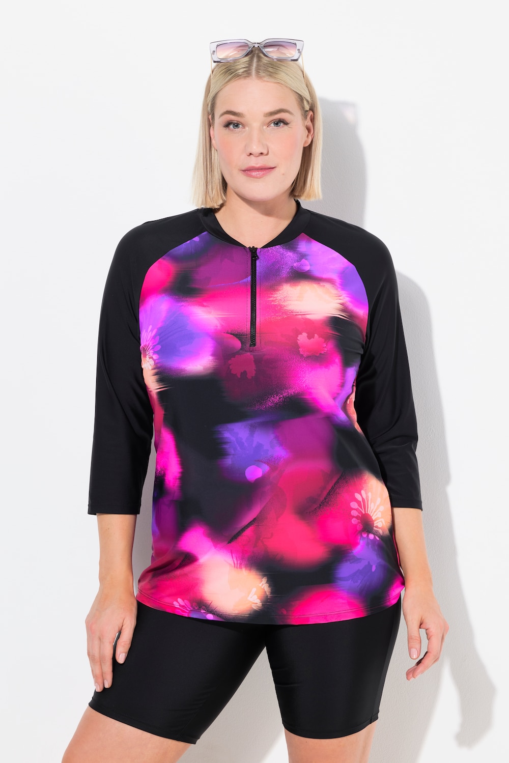 Große Größen UV-Schutzshirt, Damen, schwarz, Größe: 54/56, Synthetische Fasern/Elasthan, Ulla Popken