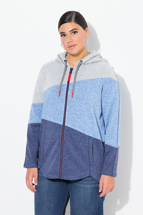 Jas van gebreid fleece, colorblocking, capuchon, rits