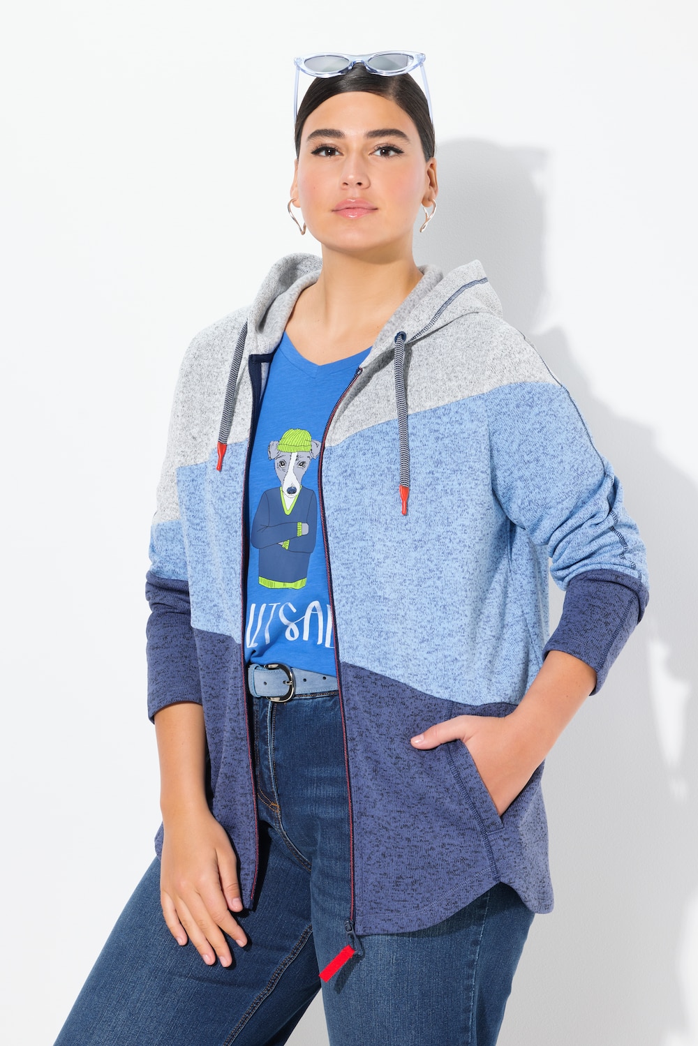 Große Größen Strickfleece-Jacke, Damen, blau, Größe: 62/64, Polyester, Ulla Popken