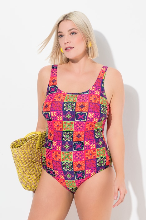 Tile Print One Piece Cupless Swimsuit