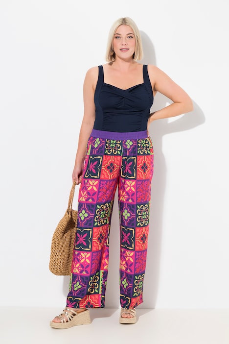 Tile Print Wide Leg Palazzo Pants