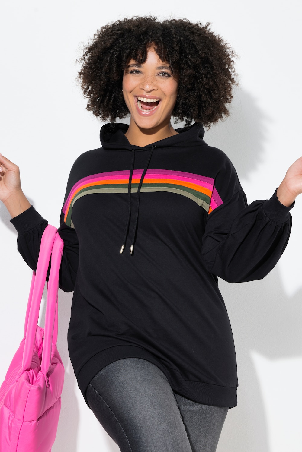 Hoodie, farvede striber, lange ballonærmer