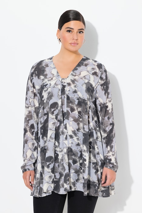 Abstract Print Pleated Tunic Blouse