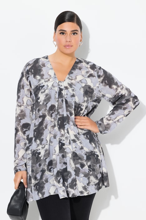 Abstract Print Pleated Tunic Blouse