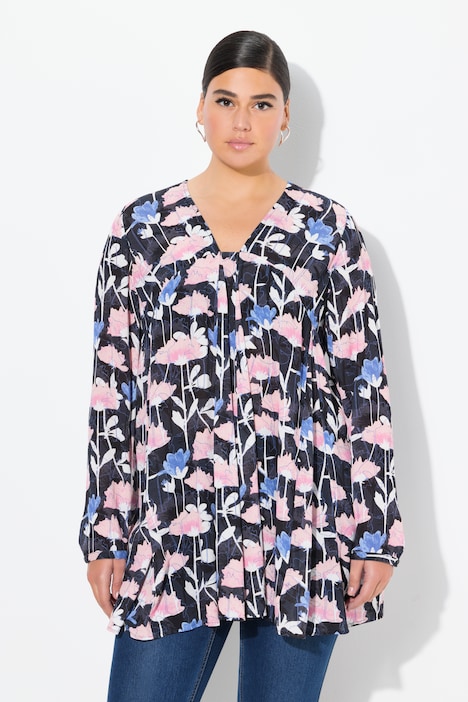 Blouse, all-over print, A-lijn, carréhals, lange mouwen