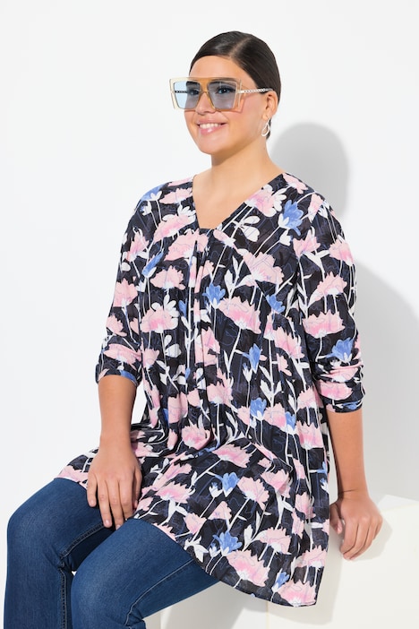 Blouse, all-over print, A-lijn, carréhals, lange mouwen