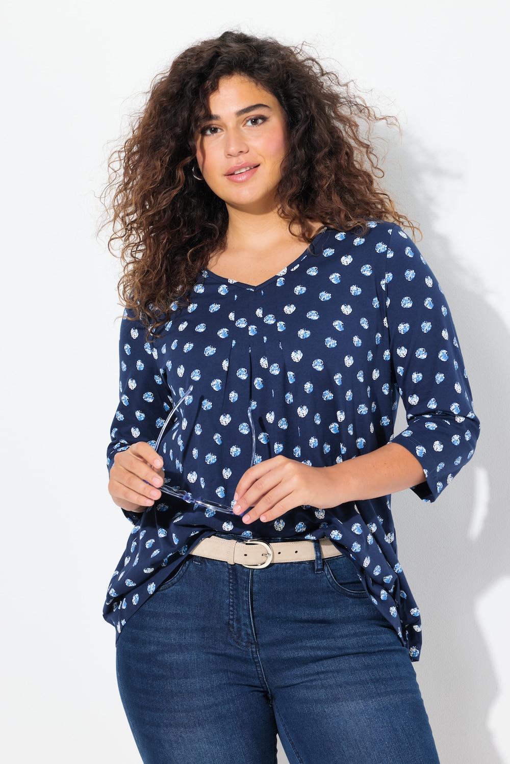 Große Größen Shirt, Damen, blau, Größe: 54/56, Baumwolle, Ulla Popken