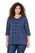 Tričko, puntíky, A střih, ozdobné sklady, výstřih do V, 3/4 rukávy