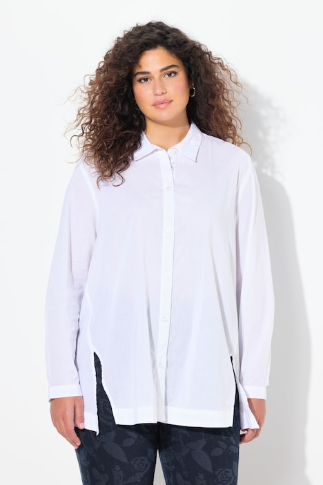 Blouse, zoomsplit, A-lijn, overhemdkraag, lange mouwen