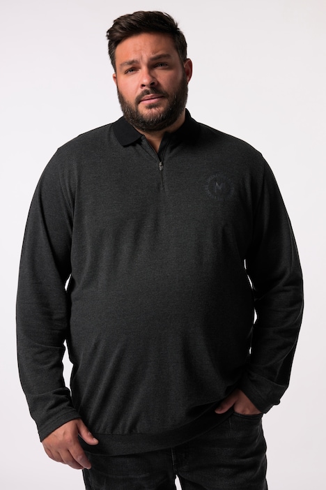 Men+ Poloshirt Buikfit, lange mouwen, piqué, met rits, tot maat 8 XL