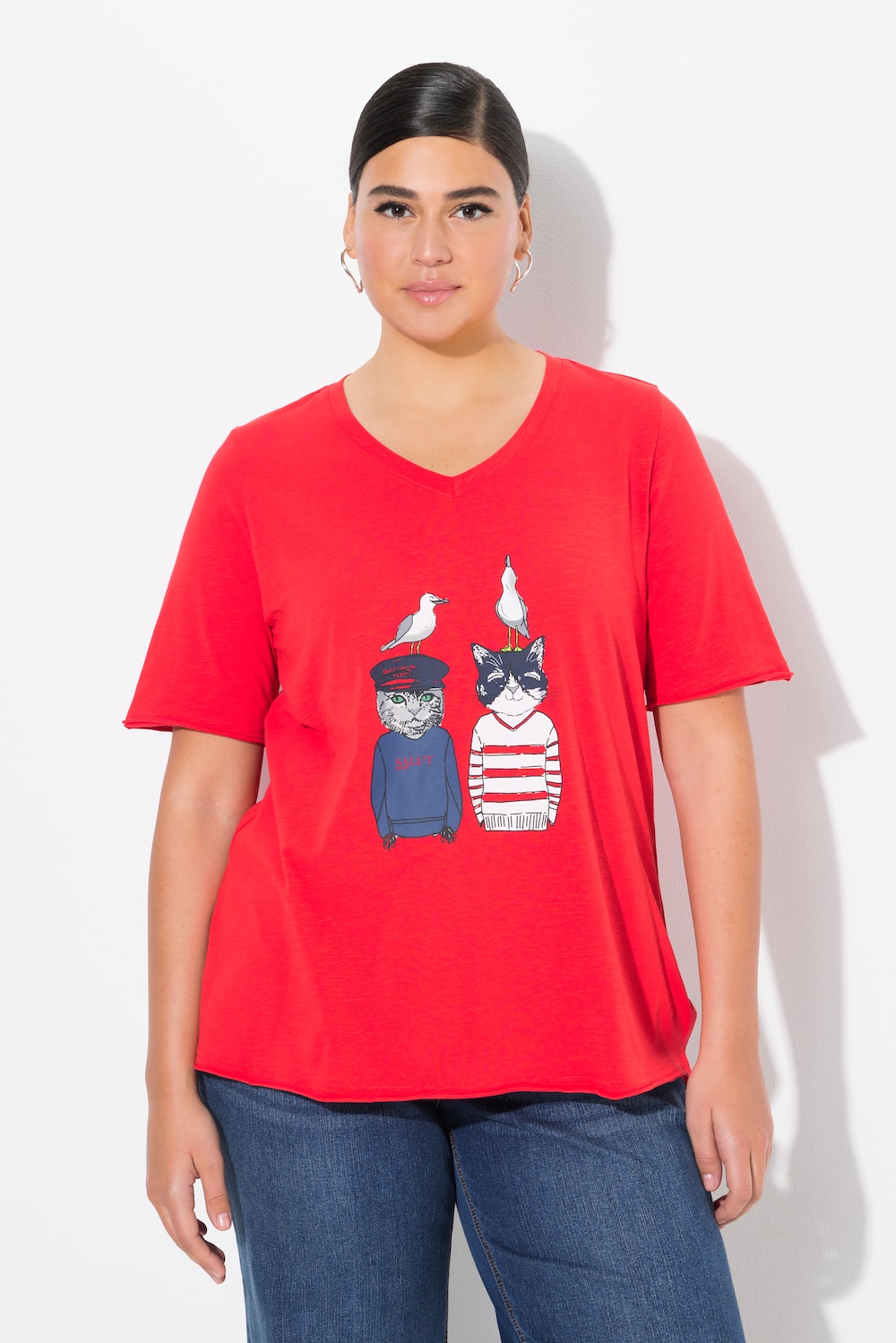 Große Größen T-Shirt, Damen, rot, Größe: 54/56, Baumwolle, Ulla Popken