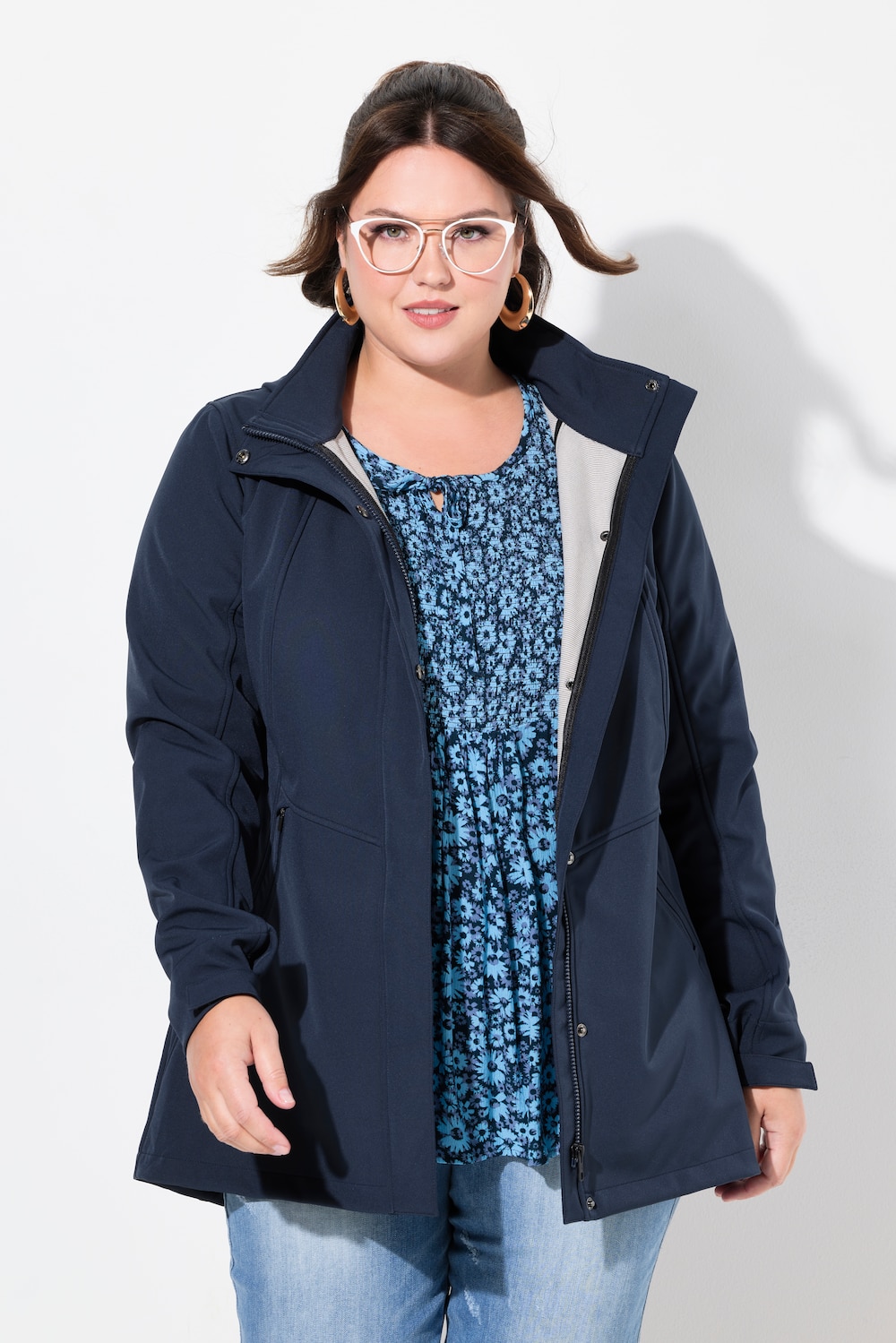 Große Größen HYPRAR Softshell-Longjacke, Damen, blau, Größe: 58/60, Polyester, Ulla Popken