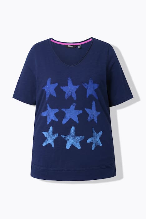T-shirt, zeesterren, open afgewerkt, V-hals, korte mouwen
