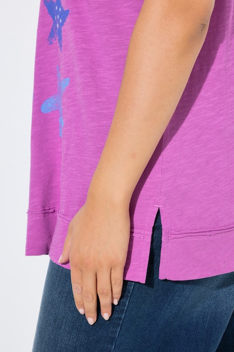 T-shirt, zeesterren, open afgewerkt, V-hals, korte mouwen