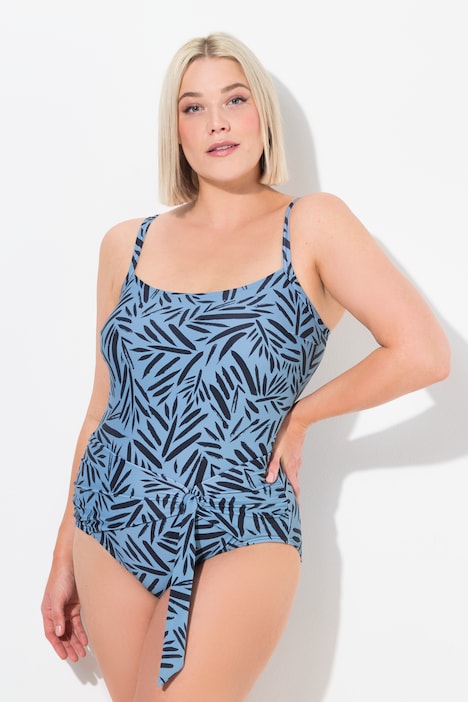 Maillot de bain avec bonnets souples, imprimé feuilles et bretelles spaghettis, matière recyclée