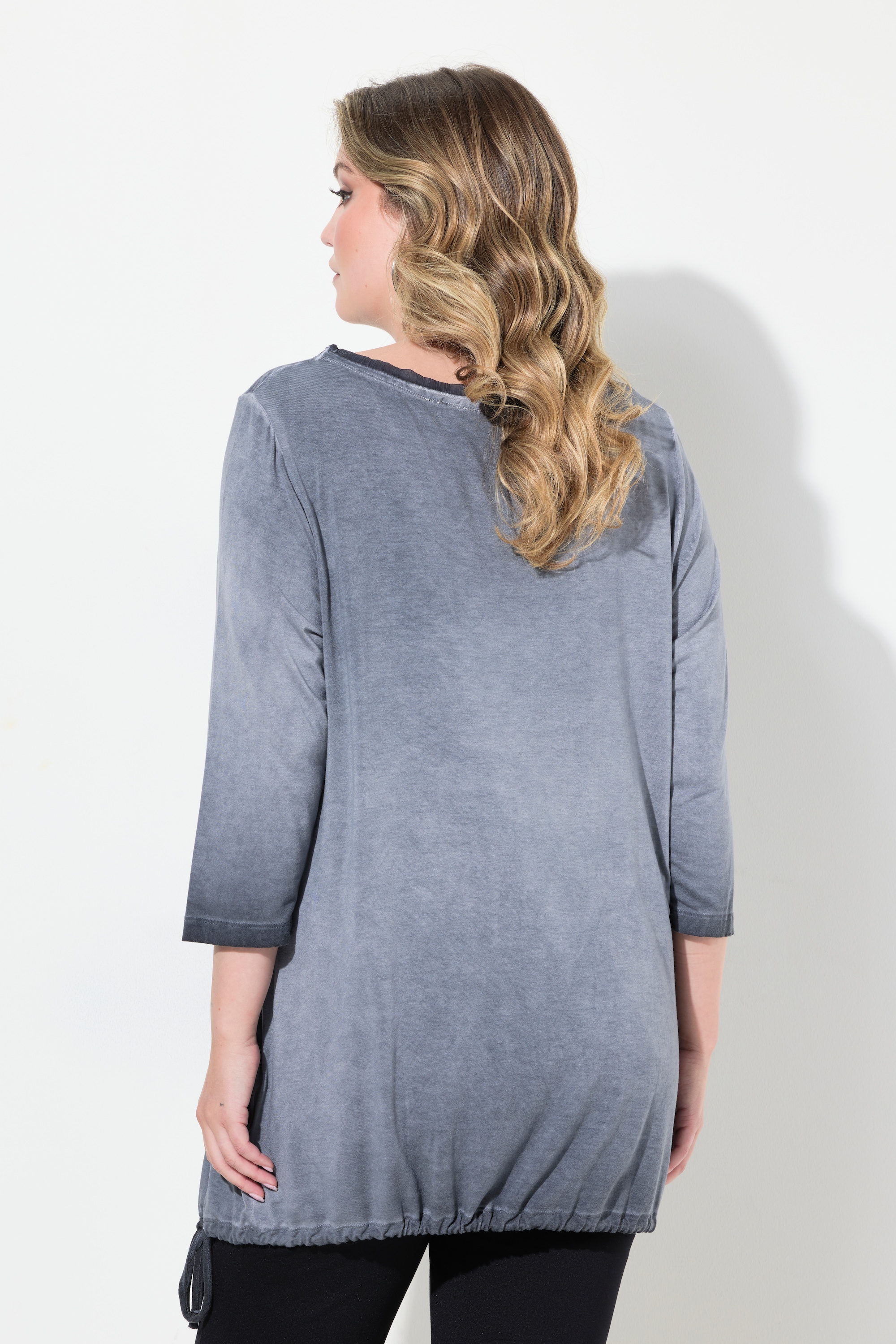 MIAMODA Damen große Größen Longshirt verzierter Druck Saumknoten 836039