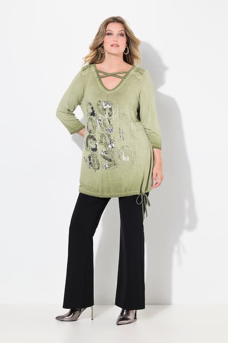 Longshirt, verzierter Druck, Saumknoten