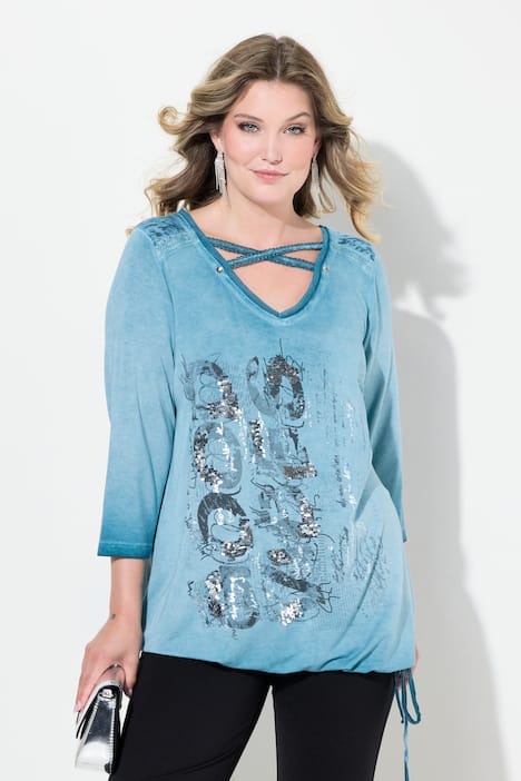 Longshirt, verzierter Druck, Saumknoten