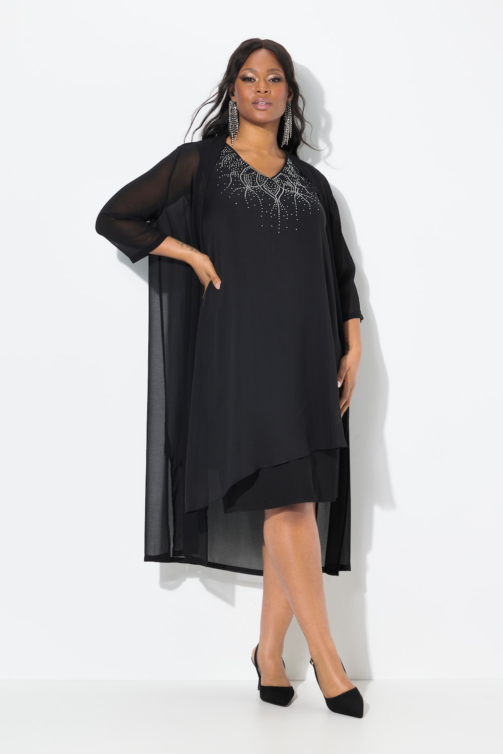 Große Größen Kleid, Damen, schwarz, Größe: 50/52, Polyester/Viskose, Ulla Popken