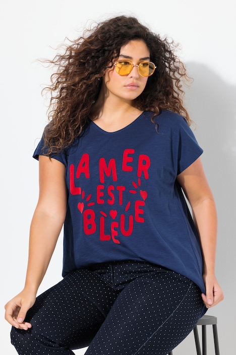 T-shirt « La mer est bleue », col en V et manches courtes