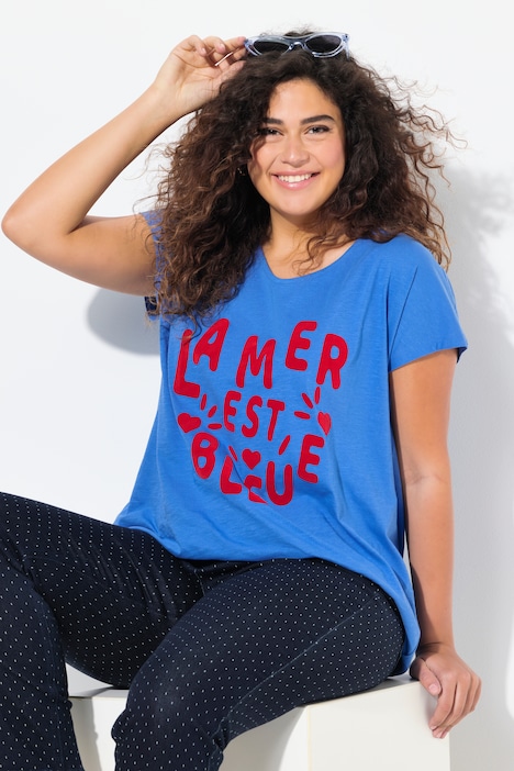 T-shirt « La mer est bleue », col en V et manches courtes