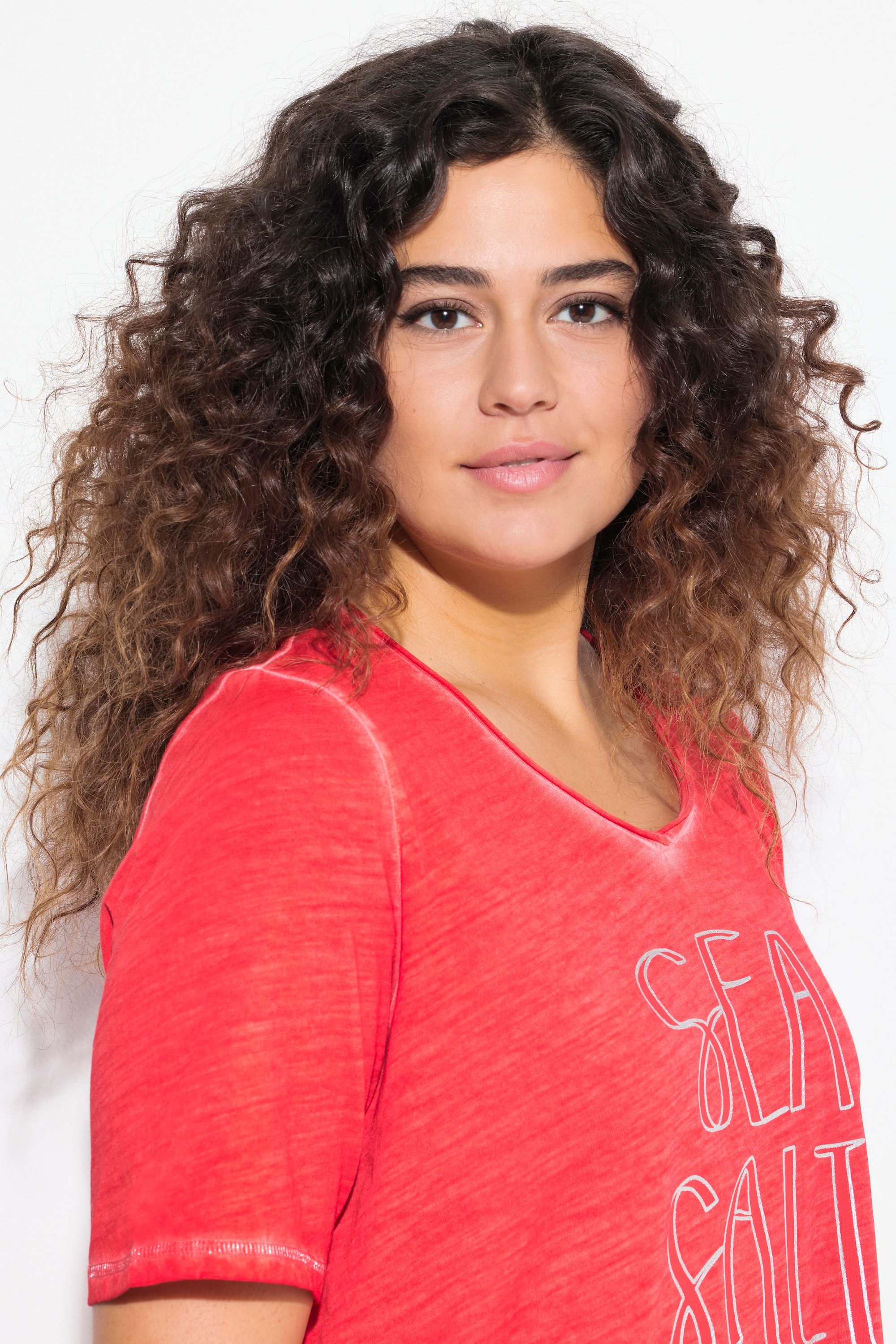 Ulla Popken Damen große Größen T Shirt Zieröse Classic V Ausschnitt