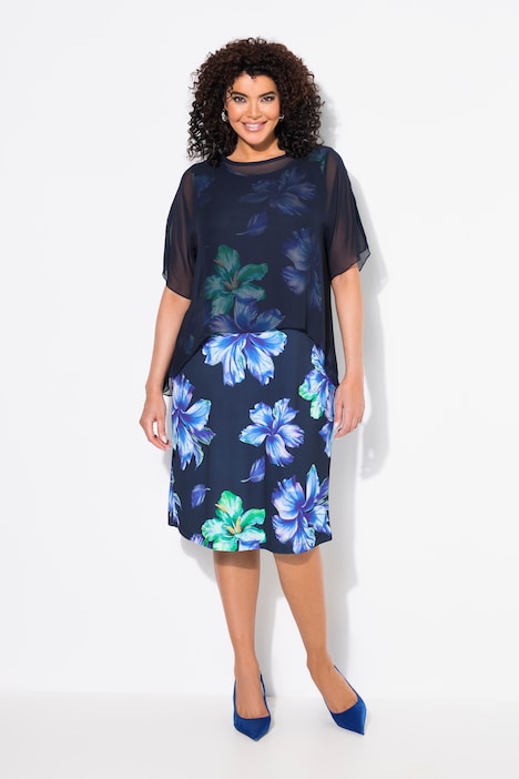 Floral Layered Chiffon Boat Neck Dress