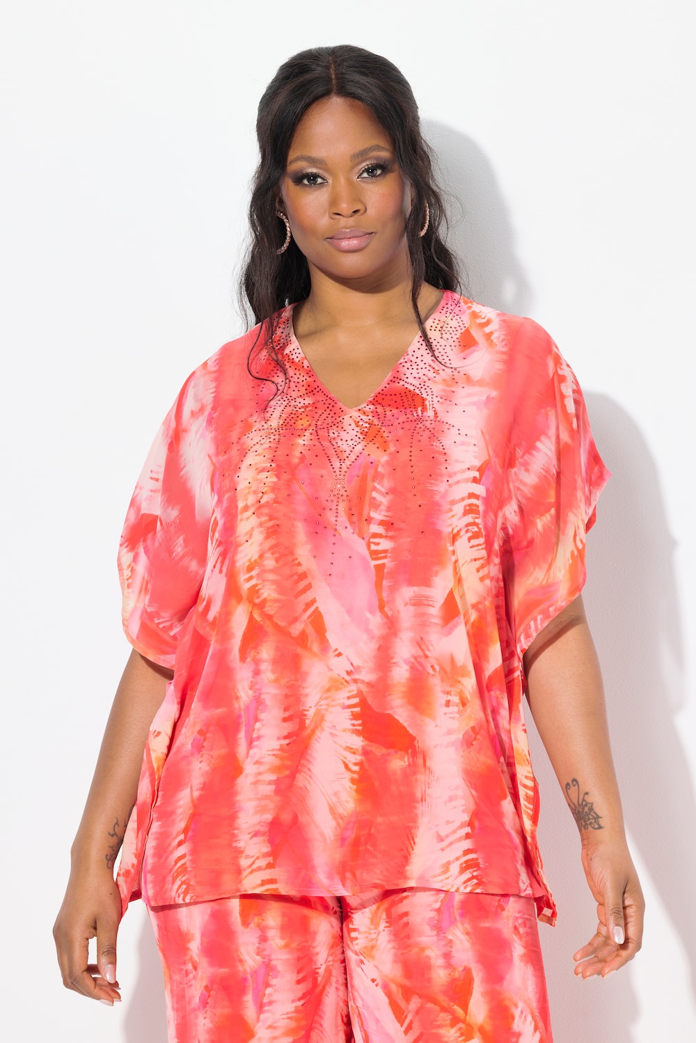 Thumbnail - Große Größen Chiffonbluse, Damen, rot, Größe: 42/44, Polyester/Viskose, Ulla Popken