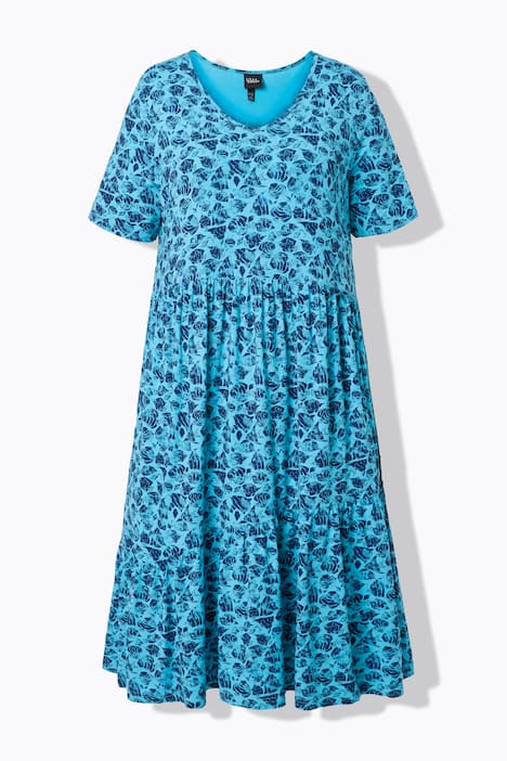 Jerseykleid, Volants, A-Linie, V-Ausschnitt, Halbarm