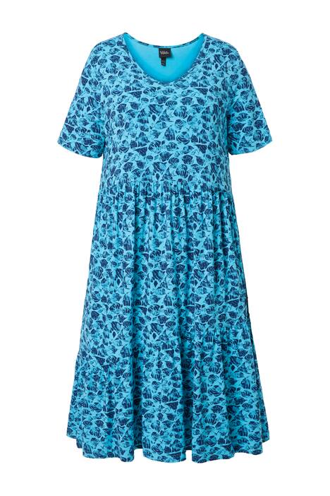 Žerzejové šaty, volány, A střih, výstřih do V, krátké rukávy