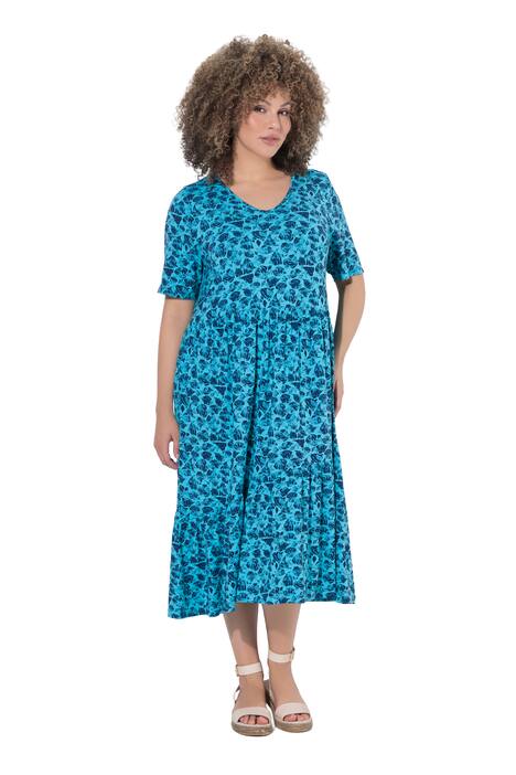 Žerzejové šaty, volány, A střih, výstřih do V, krátké rukávy