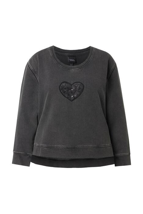 Mikina, srdce z flitrů, kulatý výstřih, dlouhý rukáv