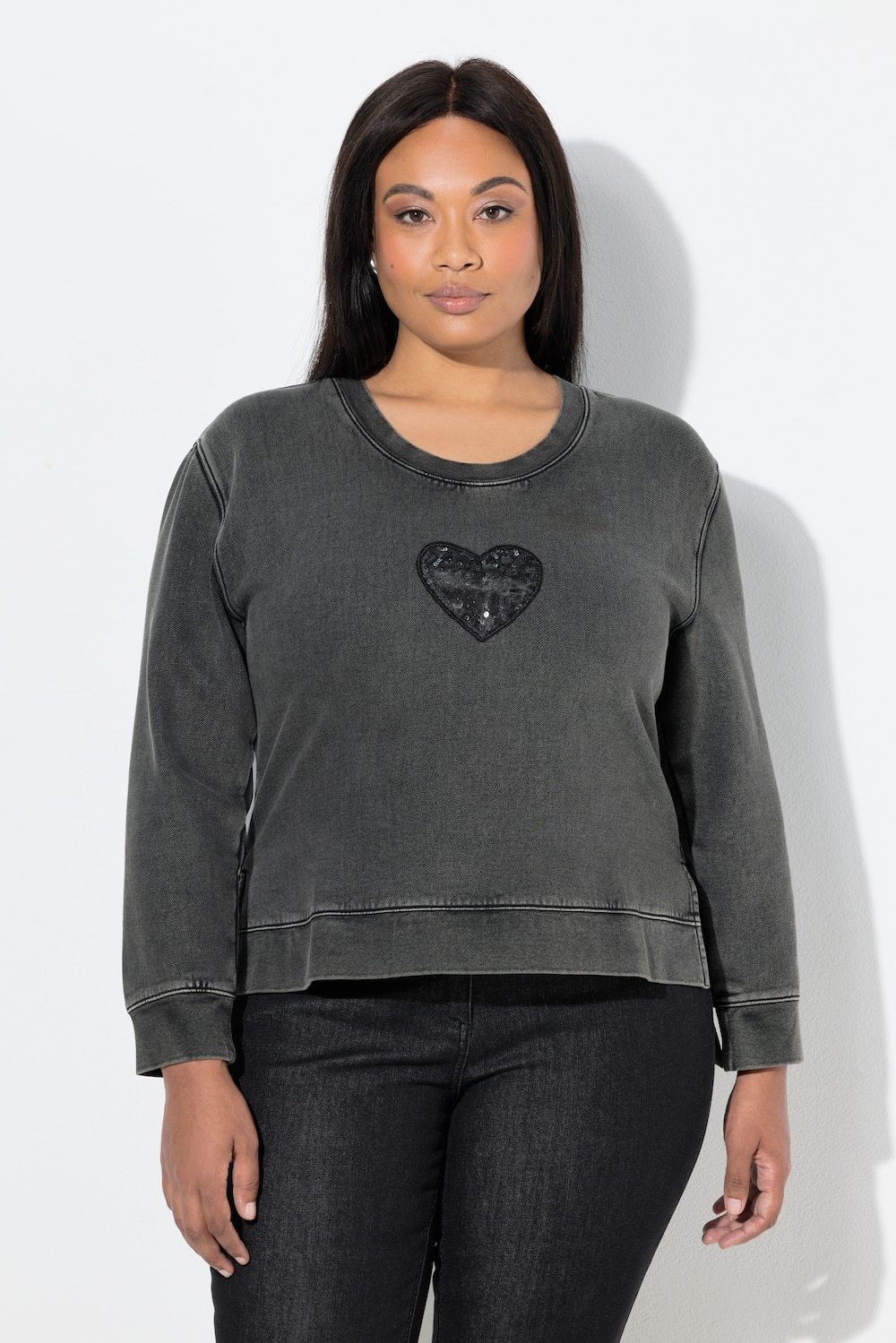 Große Größen Sweatshirt, Damen, schwarz, Größe: 54/56, Baumwolle/Polyester, Ulla Popken