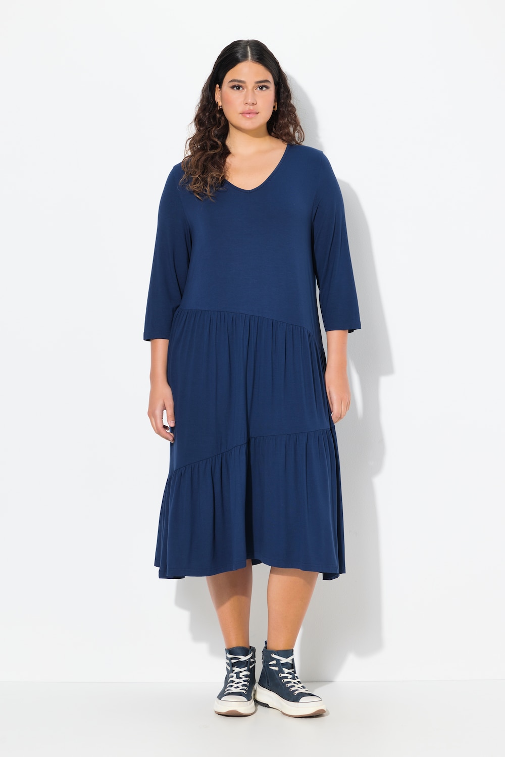 Große Größen Midikleid, Damen, blau, Größe: 50/52, Viskose, Ulla Popken