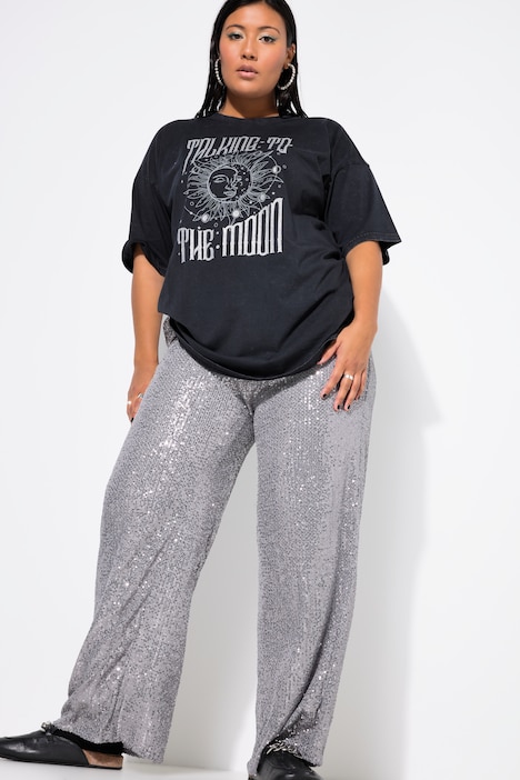 Sequined Wide Leg Elastic Waist Pants