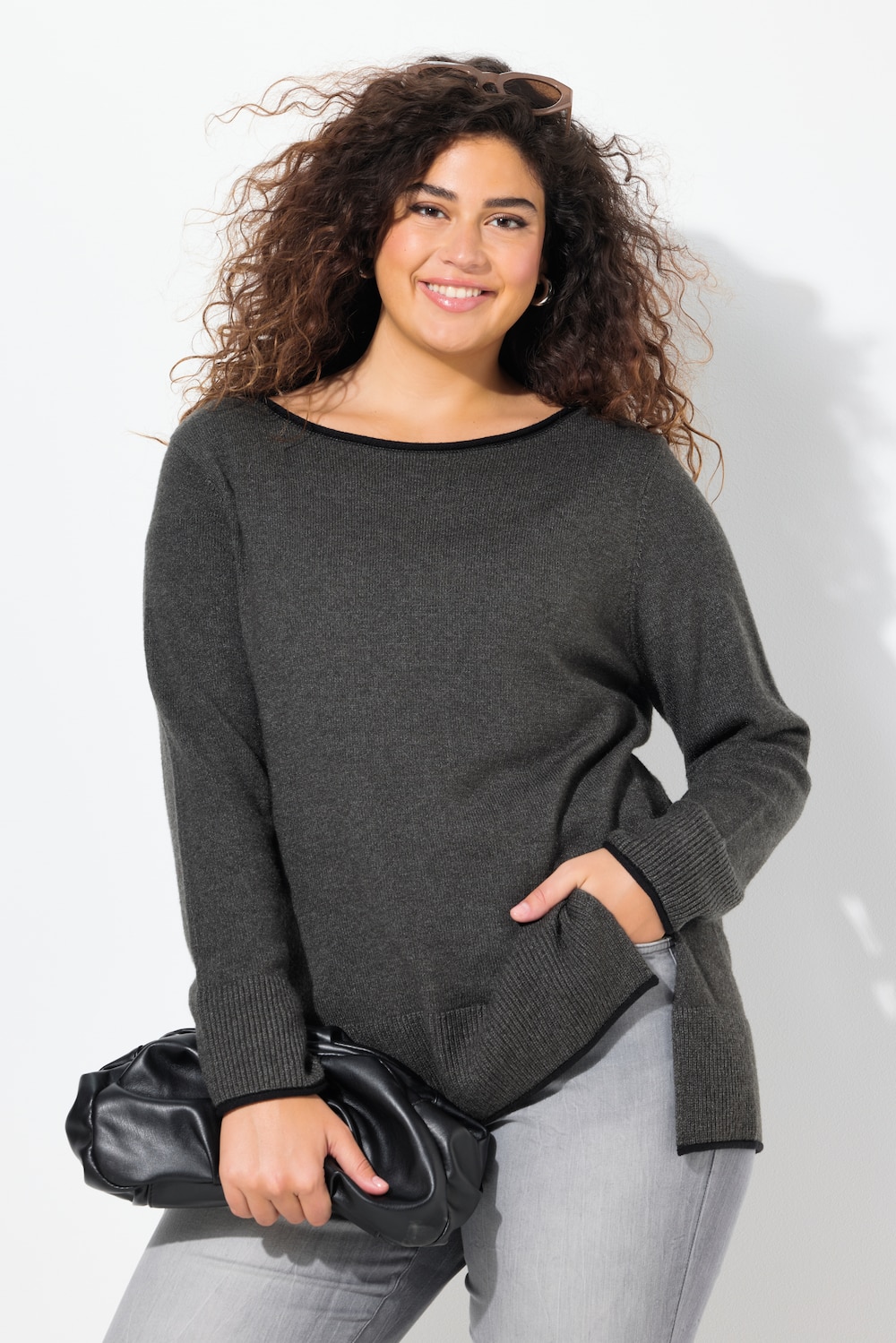 Große Größen Pullover, Damen, grau, Größe: 46/48, Viskose/Polyester/Synthetische Fasern, Ulla Popken