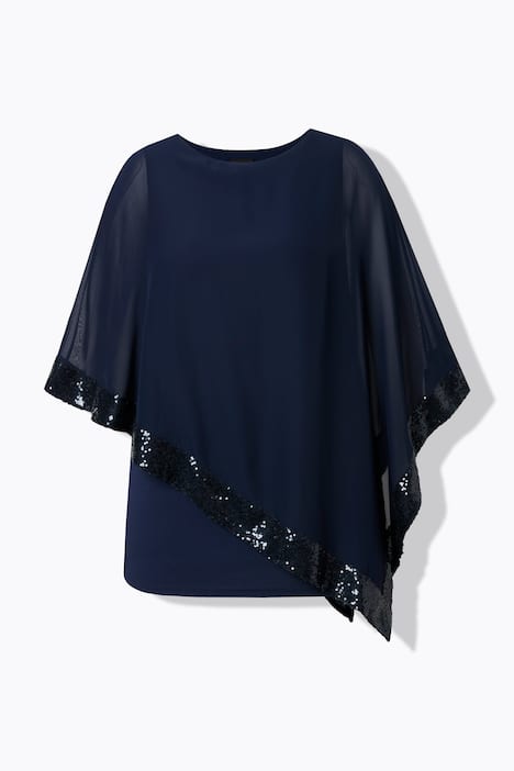 Bluse, Chiffon-Überwurf, U-Boot-Ausschnitt, 3/4-Arm