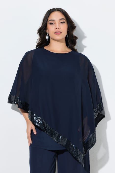 Bluse, Chiffon-Überwurf, U-Boot-Ausschnitt, 3/4-Arm