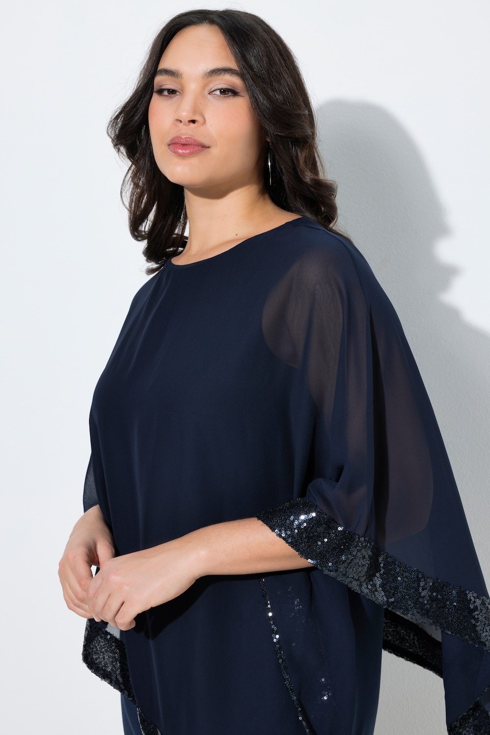 Stora storlekar Blus med chiffongsjal, Dam, blå, storlek: 46/48, Polyester/Viskos, Ulla Popken