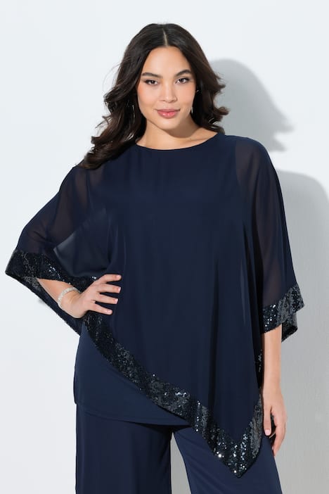 Bluse, Chiffon-Überwurf, U-Boot-Ausschnitt, 3/4-Arm