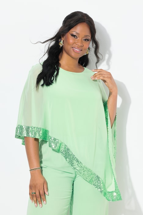 Sequined Trim Asymmetric Layered Chiffon Blouse