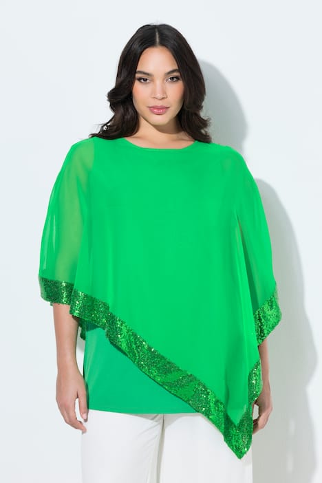 Bluse, Chiffon-Überwurf, U-Boot-Ausschnitt, 3/4-Arm