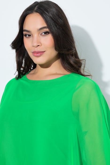 Bluse, Chiffon-Überwurf, U-Boot-Ausschnitt, 3/4-Arm